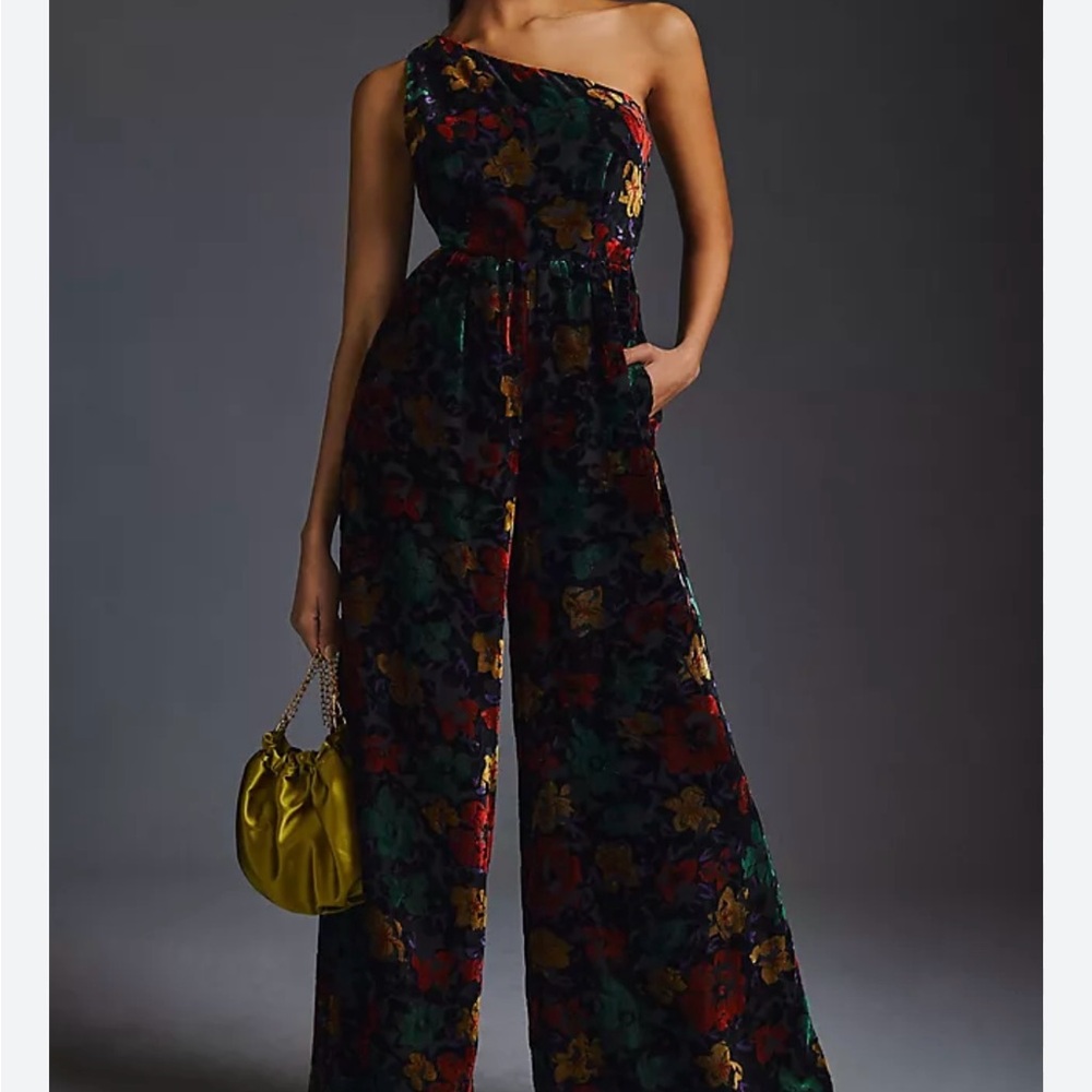 BNWT Hutch One Shoulder Velvet Wide Leg Jumpsuit